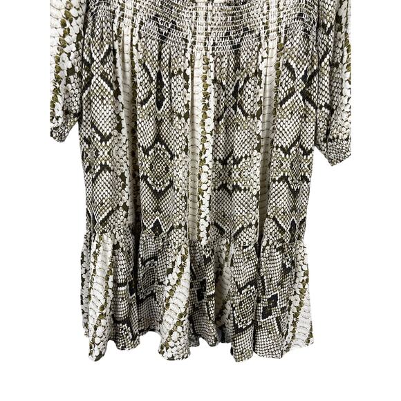 J. Crew Snake Skin Print Smocked Waist Dress Sheer Sleeves‎ Size Medium - Picture 11 of 11